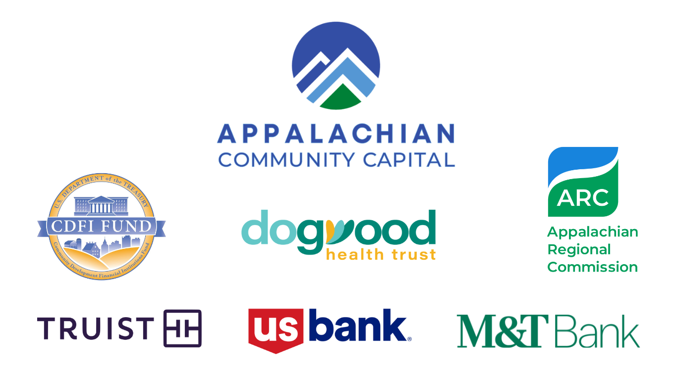A group of images showing Opportunity Appalachia, a program of Appalachian Community Capital, is supported by funding from Appalachian Regional Commission, US Treasury CDFI Fund, Truist, Dogwood Health Trust, US Bank, and M&T Bank.